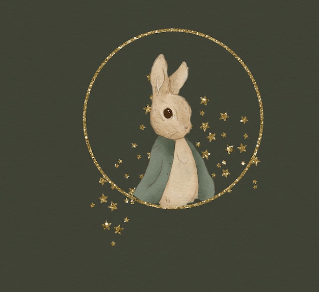 Illustration de Noël d'un lapin aux couleurs classiques de Noël, carte de voeux de Noël