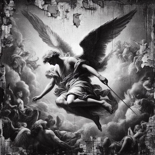 Photo illustration en noir et blanc des anges