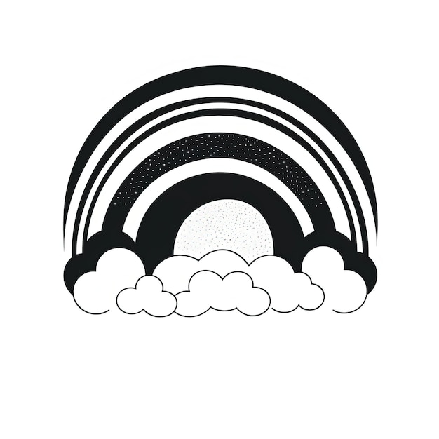 Photo illustration en noir et blanc d'un arc-en-ciel et d'un nuage dans le style de l'iconographie à pochoir