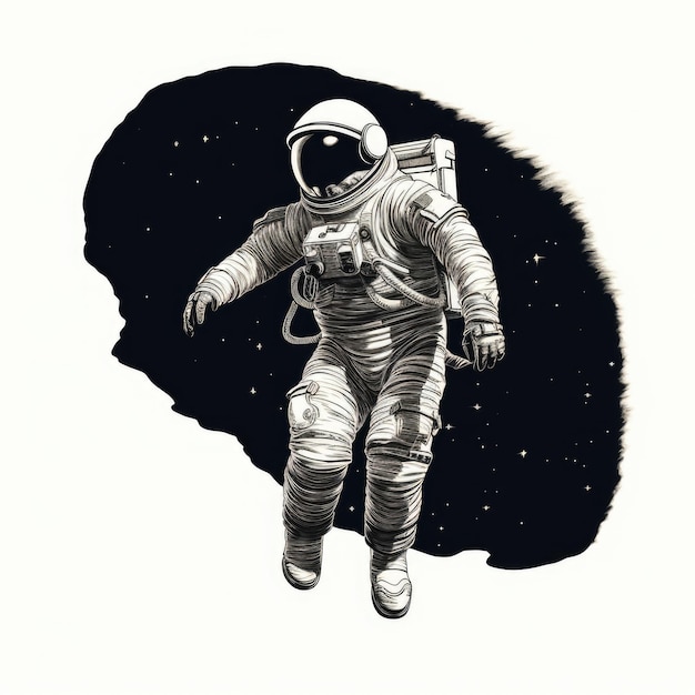 Illustration en noir et blanc de l'astronaute générée par l'IA