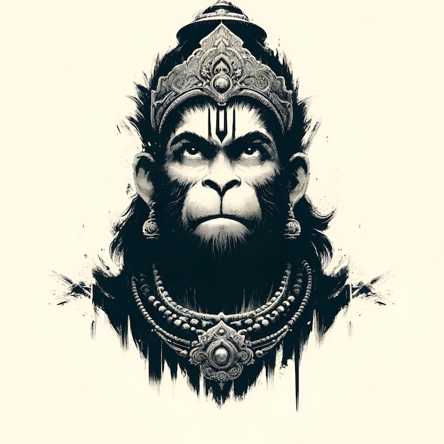 Illustration en noir et blanc du seigneur Hanuman pour la célébration de Hanuman Jayanti