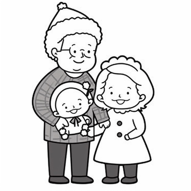 une illustration en noir et blanc d'une famille avec un bébé génératif ai