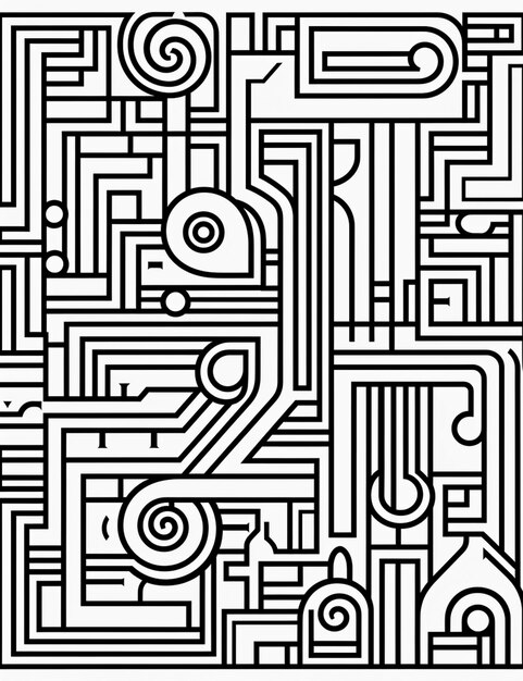 Photo une illustration en noir et blanc d'un labyrinthe avec une souris d'ordinateur ai générative