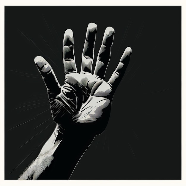 une illustration en noir et blanc d'une main tendue