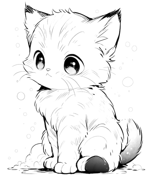 Illustration en noir et blanc pour colorer des animaux chat Focus doux sélectif