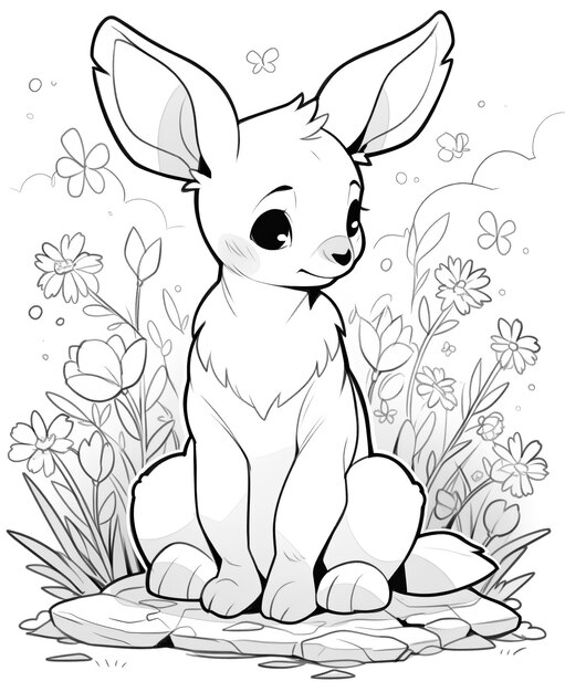 Illustration en noir et blanc pour colorer des animaux kangourou Focus doux sélectif