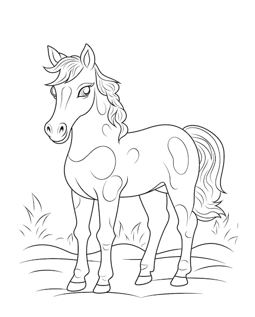 Illustration en noir et blanc pour colorier des animaux cheval