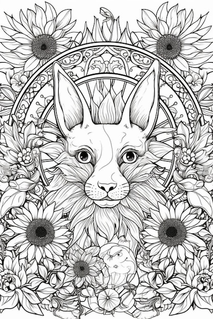 Une illustration en noir et blanc d'un renard avec des fleurs et les mots "alchimie" dessus.