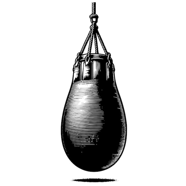 Illustration en noir et blanc d'un sac de boxe