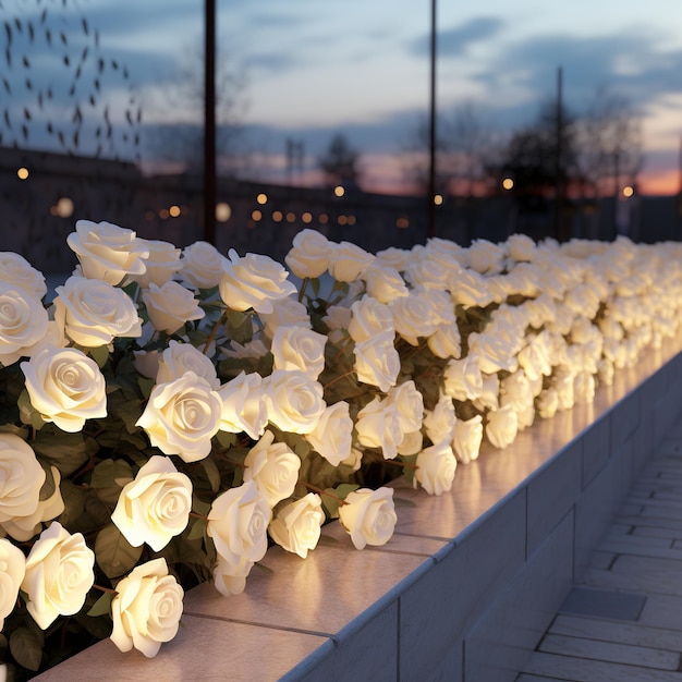 Photo illustration de nombreuses roses blanches sont disposées dans une rangée en utilisant vray ren