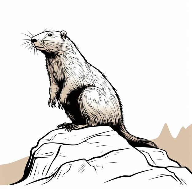 Photo illustration nostalgique d'une marmotte sur une roche plate