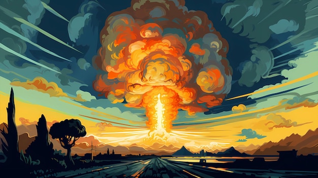 Illustration de nuage de champignon belle explosion dessin animé dessiné à la main