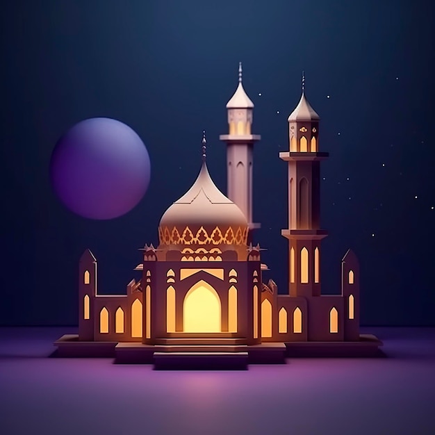 Illustration de la nuit de l'Aïd Moubarak avec la lumière d'une lampe de style papier de luxe joyeux fond de l'Aïd AI Générative