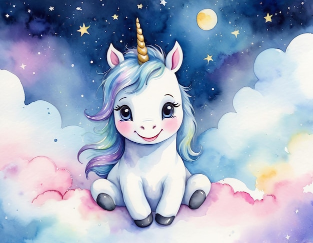 L'illustration de la nuit du bébé unicorne