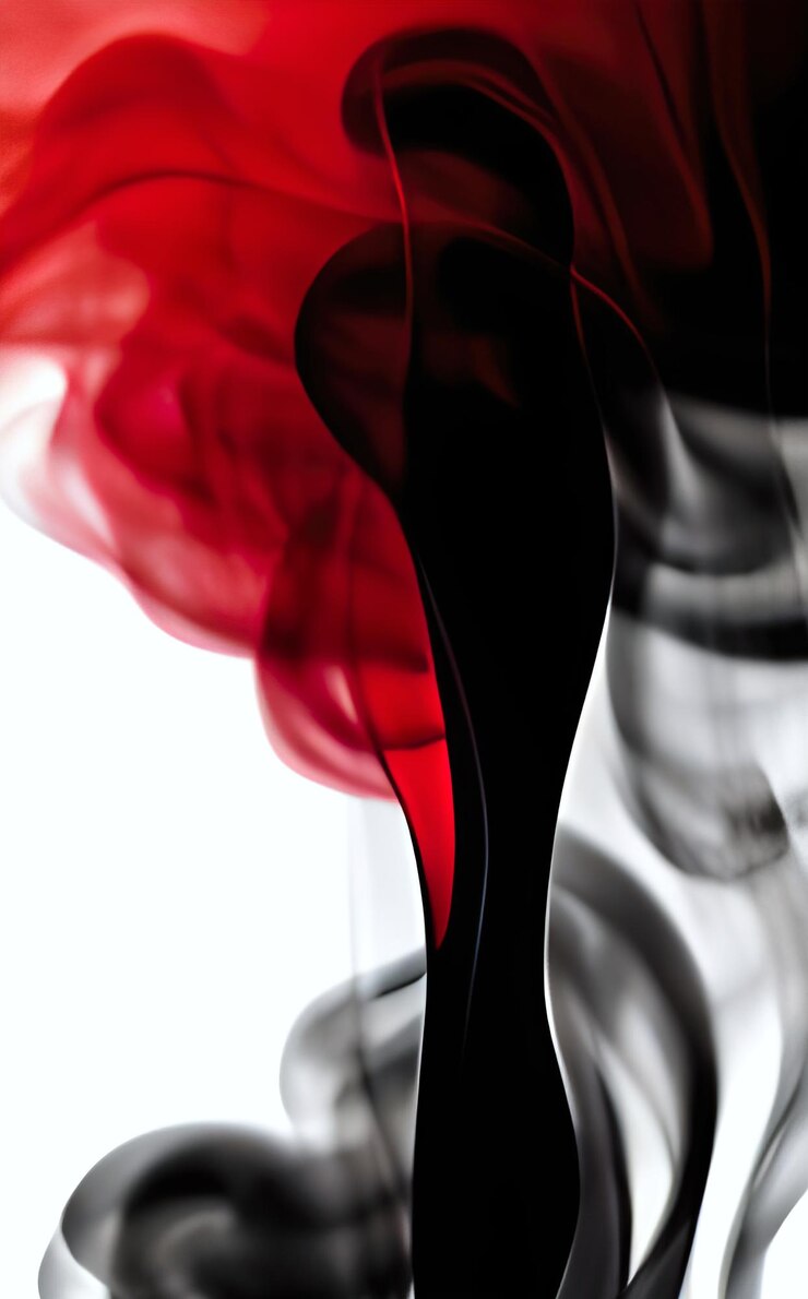 Illustration numérique abstrait noir rouge fumée sur blanc