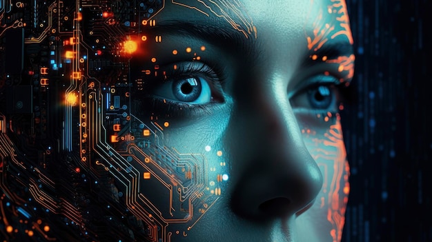 Illustration numérique abstraite du visage humain pour l'intelligence artificielle ou le concept de cybersécurité 3d r