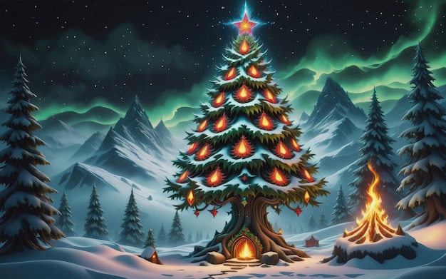 Illustration numérique de l'arbre de Noël magique