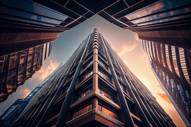 Une illustration numérique d’un bâtiment avec un fond de ciel.