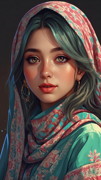 Une illustration numérique d'une belle fille dans les vibrations du Ramadan