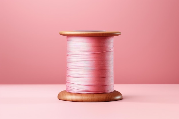 Illustration numérique d'une bobine de fil de couture à fond rose AI générative