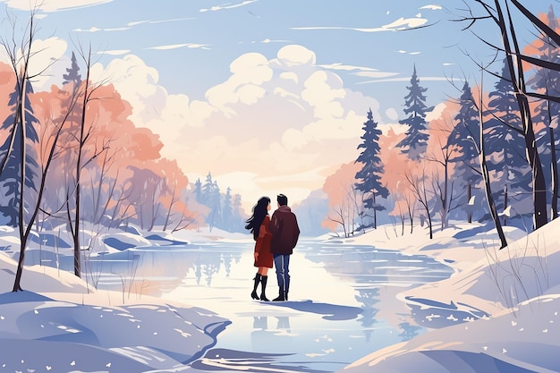 illustration numérique de couple romantique générée par Ai