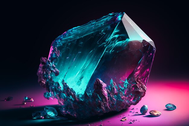 Une illustration numérique d'un cristal Turquoise avec violet et rose vibrant