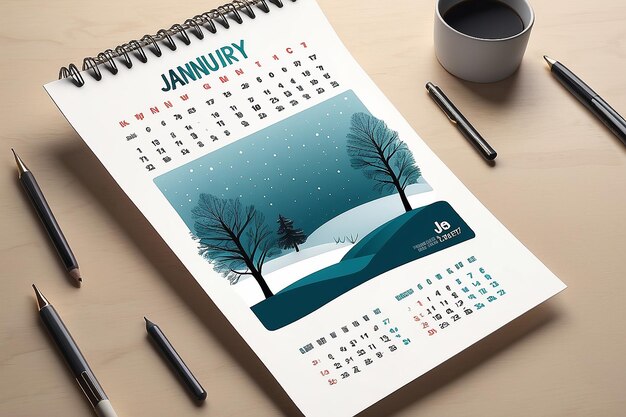 Illustration numérique du calendrier de décembre à janvier