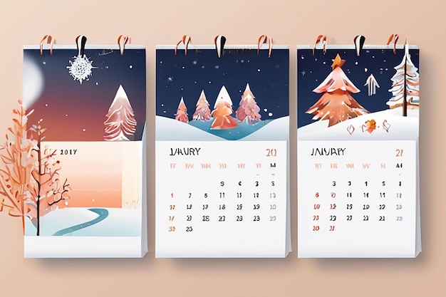 Illustration numérique du calendrier de décembre à janvier