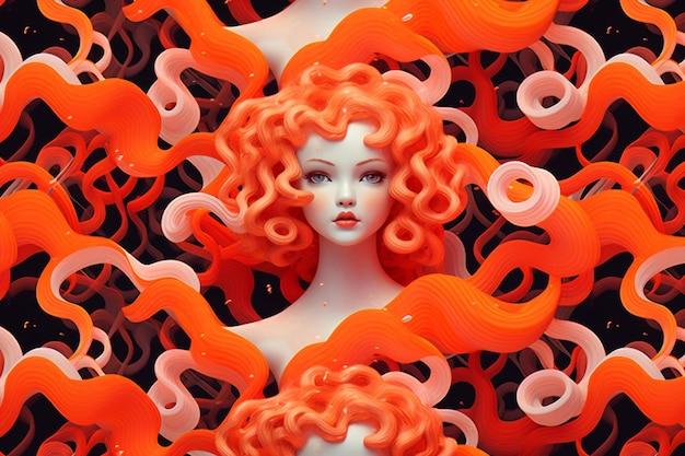 une illustration numérique d'une femme aux cheveux orange et aux cheveux orange.