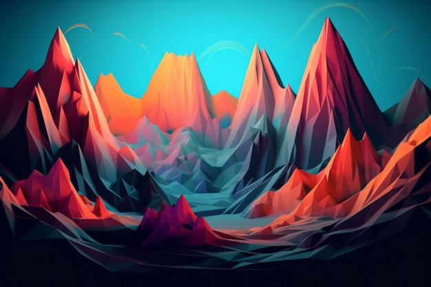 Une illustration numérique d'un paysage de montagne avec un fond bleu.