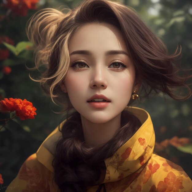 Illustration numérique réaliste d'une belle jeune femme aux traits asiatiques