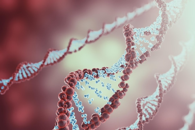 Illustration numérique Structure de l'ADN en arrière-plan coloré Concept de médecine rendu 3d