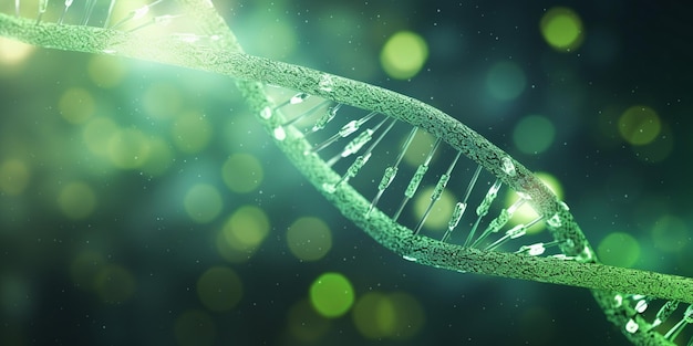 Illustration numérique de la structure de l'ADN en arrière-plan couleur avec bokeh