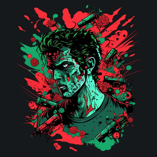 Une illustration numérique d'un zombie avec un visage de zombie et les mots zombie dessus.
