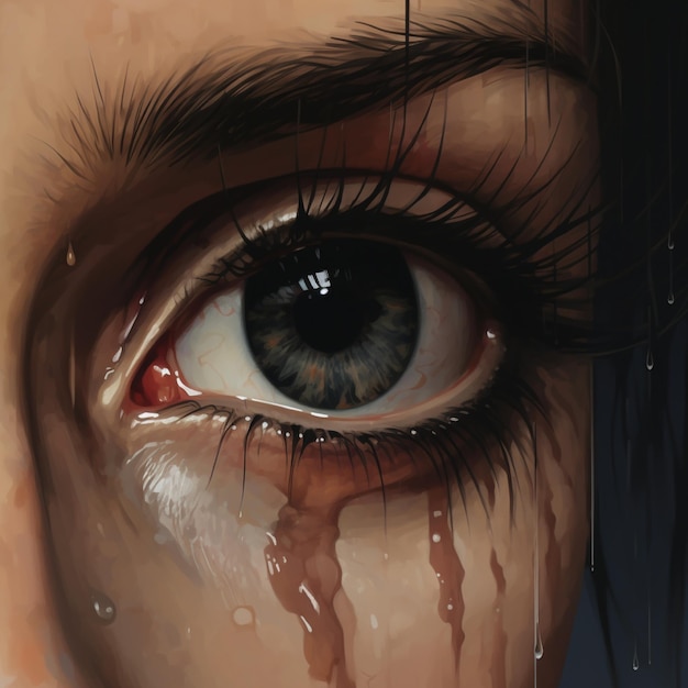Illustration d'un œil larmoyant le centre principal de l'image dépeint un profond sentiment de tristesse et de vul