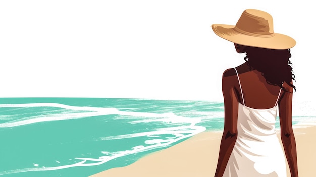 Photo illustration of an african american woman at the beach gazing into the horizon