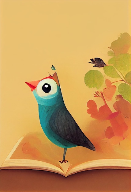 Illustration de l'oiseau coloré pour les enfants Livre pour enfants dans le personnage de dessin animé d'art de la peinture à l'aquarelle