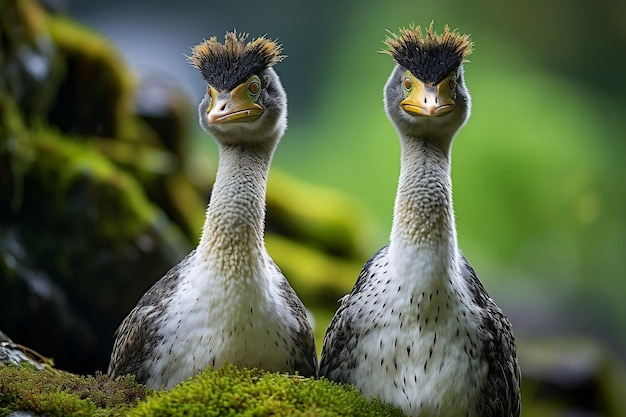 Illustration d'un oiseau cormoran huppé debout sur la branche d'un arbre IA générative