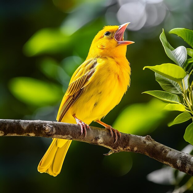 illustration d'un oiseau jaune assis au sommet d'une branche d'arbre par Cha