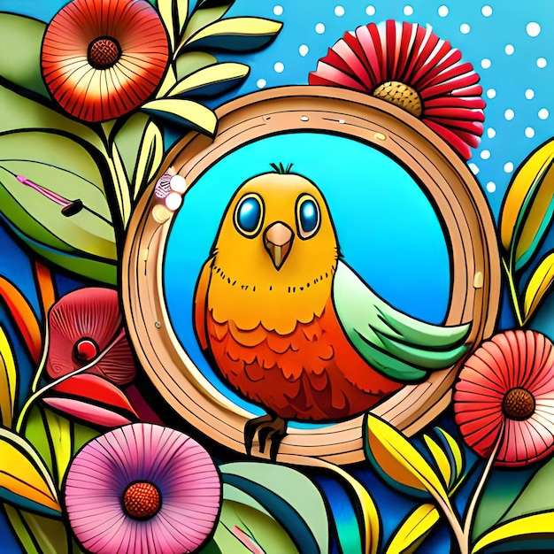Illustration d'oiseaux colorés avec un fond de fleurs