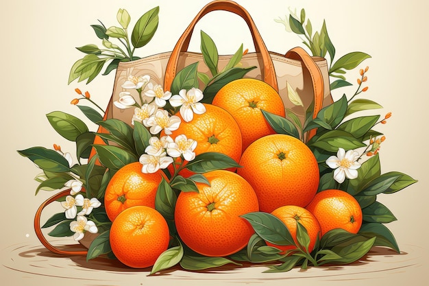 Illustration d'oranges et de sacs à courses IA générative