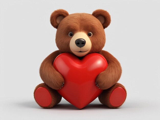 Illustration d'ours 3D avec un cœur rouge sur fond blanc