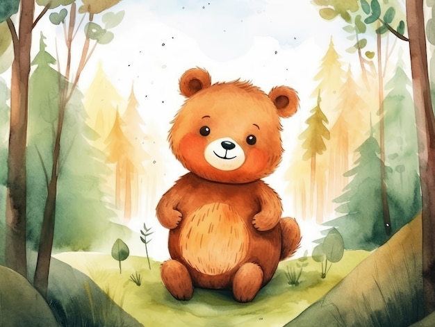 Illustration d'ours aquarelle mignon pour les enfants