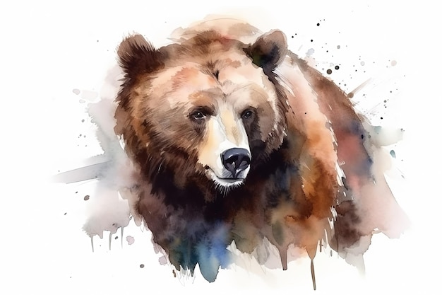 Illustration d'ours brun aquarelle sur fond blanc