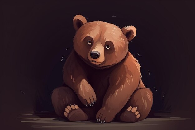 Illustration d'un ours brun assis sur un fond sombre illustration vectorielle