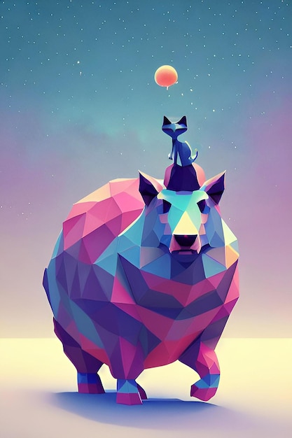 illustration d'ours et de chat low poly