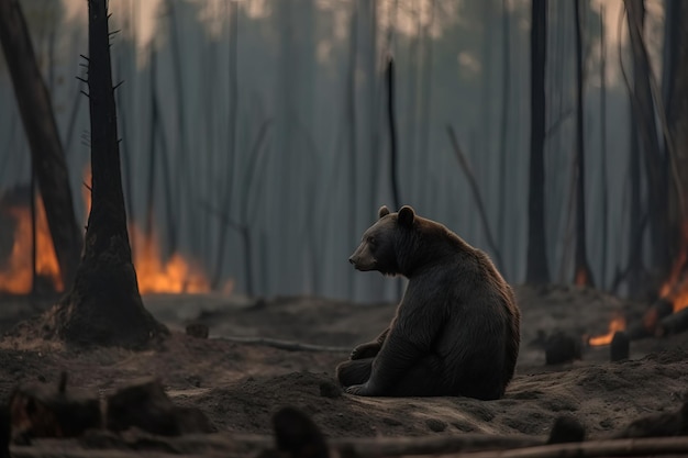 Illustration d'un ours dans un mauvais habitat concept de réchauffement climatique image numérique par IA générative
