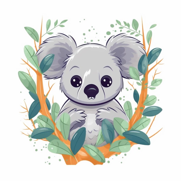 Photo illustration d'un ours koala assis dans un arbre entouré de feuilles