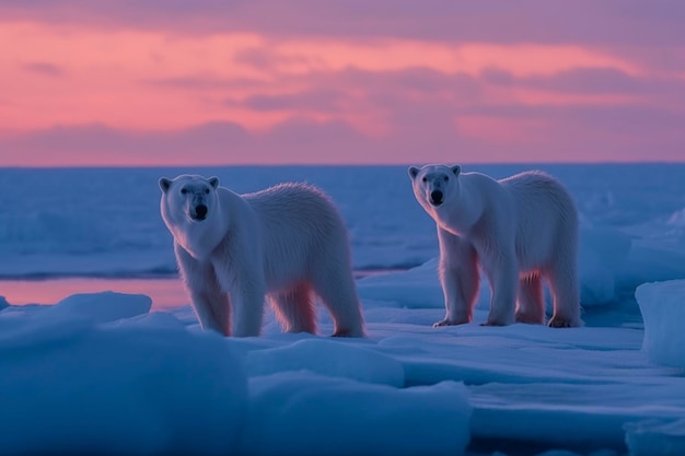 Photo illustration ours polaire sur la glace à la dérive avec de la neige ai générative