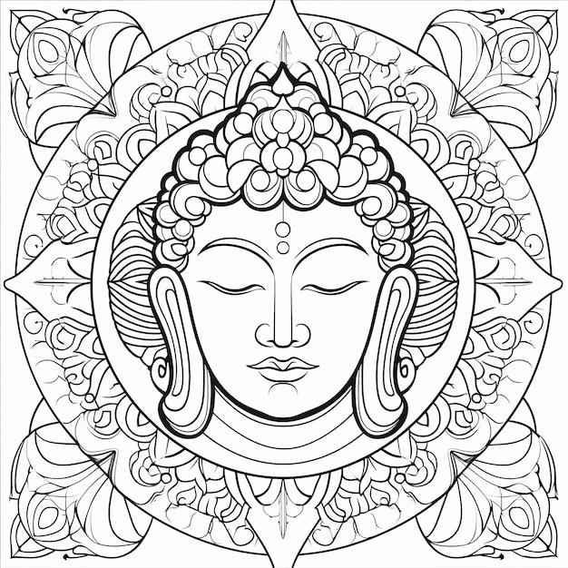 Photo illustration de la page à colorier pour adultes mandala de bouddha symétrique